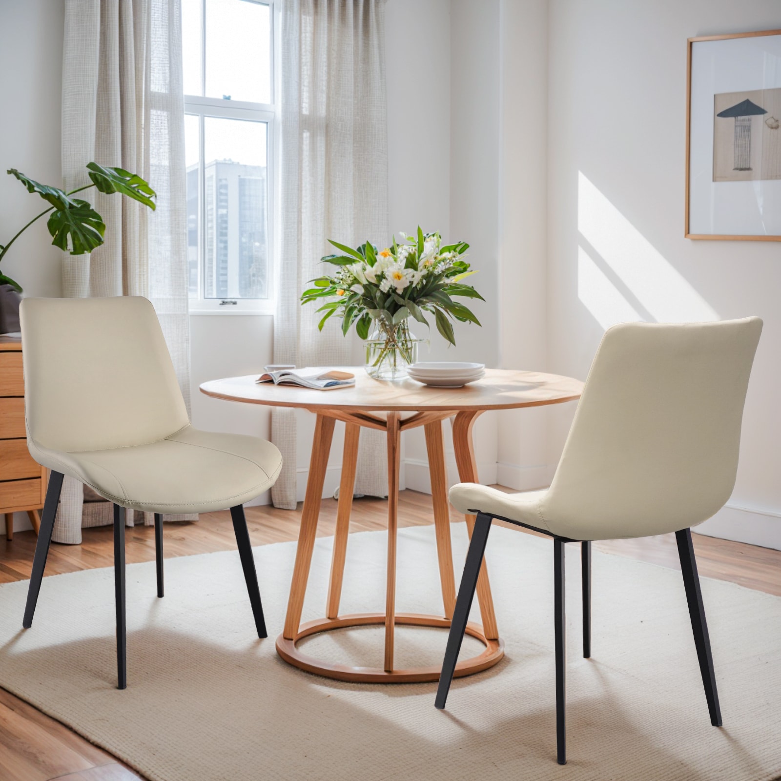 Light Grey PU Leather Dining Chair with Metal Legs, Modern Upholstered Chair Set of 4 for Kitchen, Restaurant, Living, Meeting Room Light Grey PU Leather Dining Chair with Metal Legs, Modern Upholstered Chair Set of 4 for Kitchen, Restaurant, Living, Meeting Room